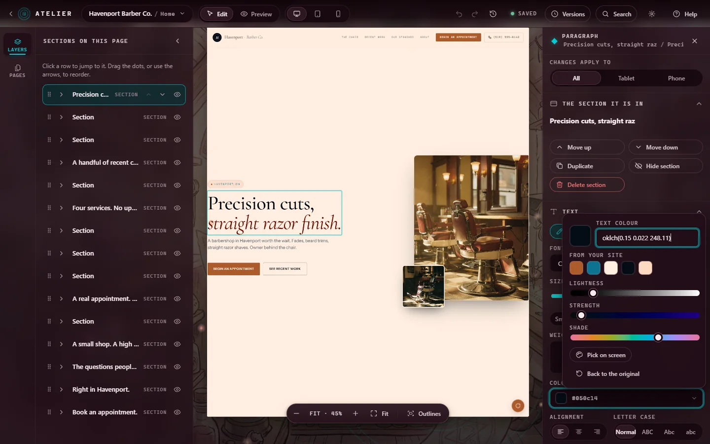 Live colour picking