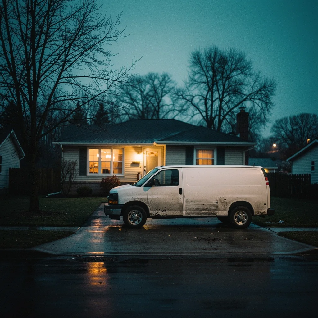 Work van at dusk