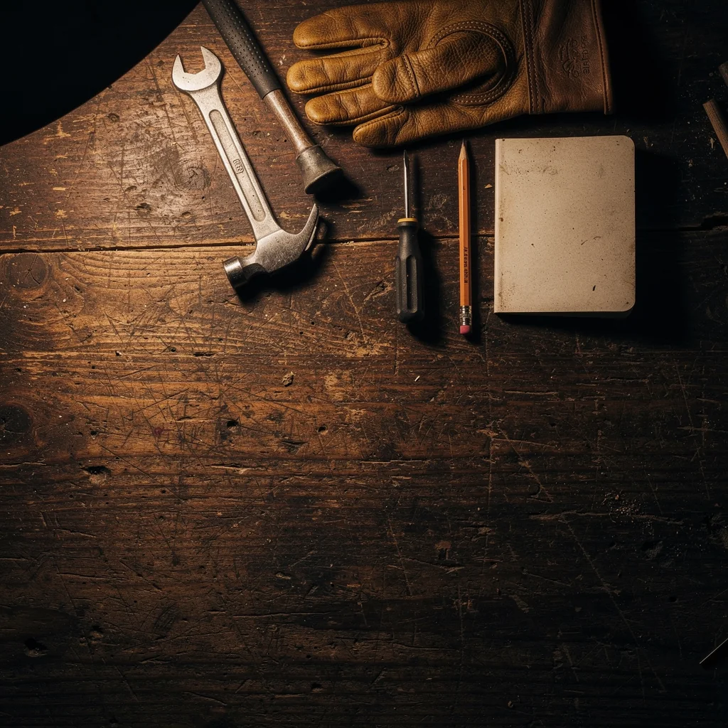 Tools on dark wood